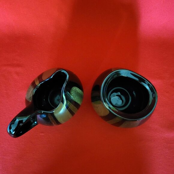 Sango Avanti Black Creamer and Sugar Set Ceramic Drip Glaze Mid Century Modern B - Picture 3 of 12